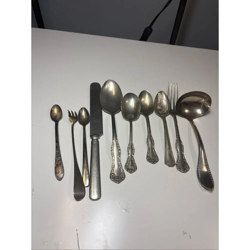 Vintage Silverplate Flatware Lot 10 Mixed Serving Pieces Rogers Wm Rogers
